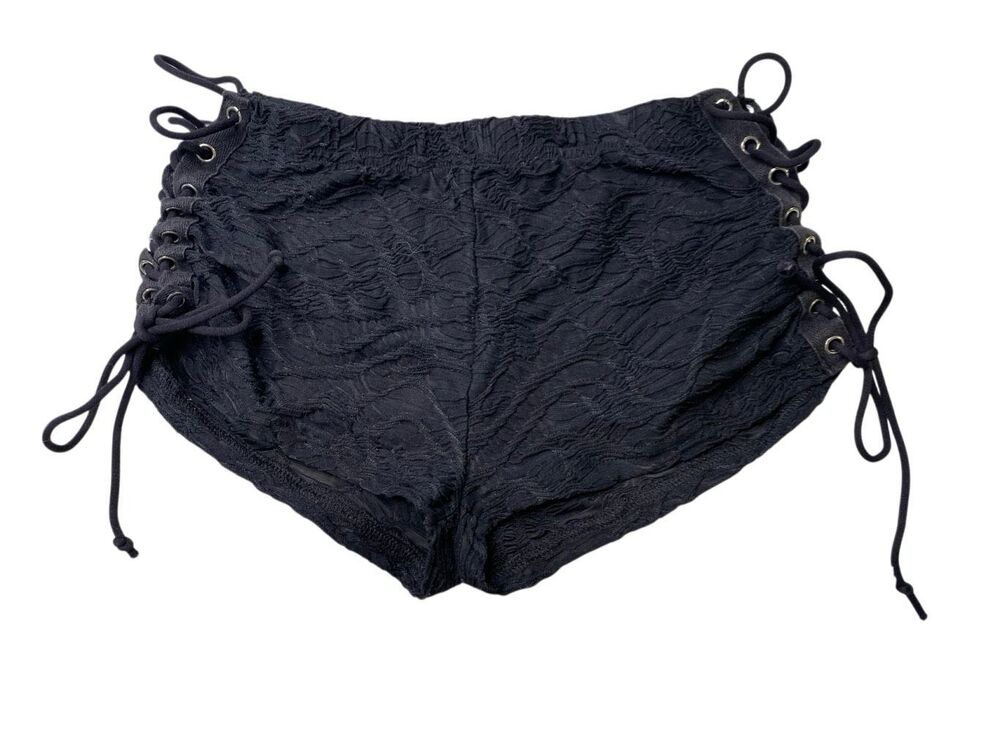 Shein Lace Up Side Textured Booty Shorts Low Rise Festival Rave Clubwear Goth
